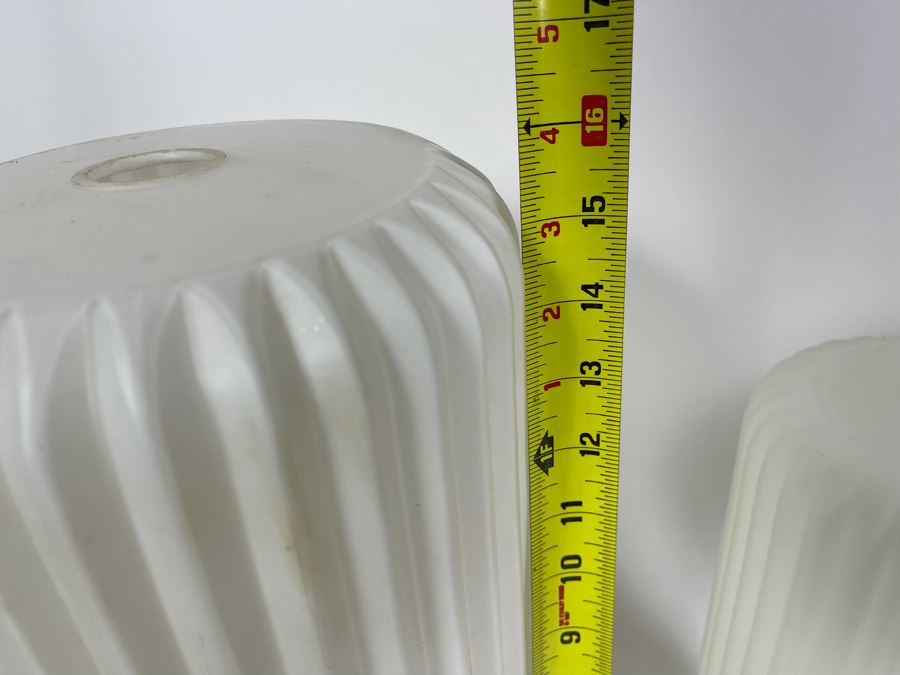 JUST ADDED - Set Of Three Mid-Century Modern Frosted White Glass Lamp Light Fixture Shades 12H & 16H [Photo 7]
