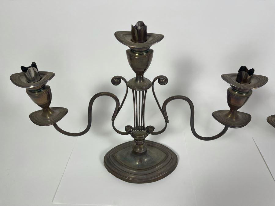 JUST ADDED - Pair Of Ellis & Barker English Silverplate Candelabras 16.5W X 12.5H [Photo 5]