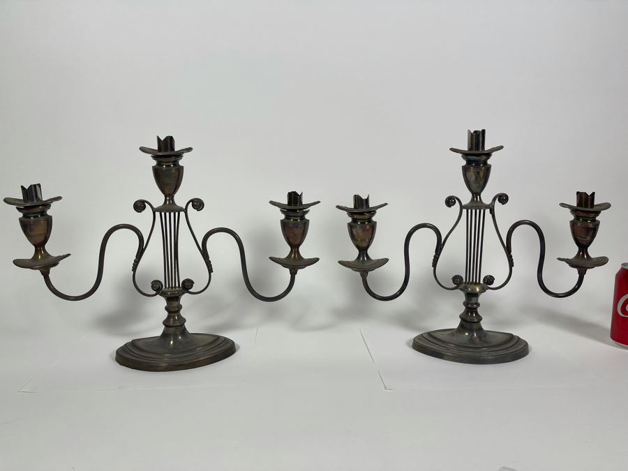 JUST ADDED - Pair Of Ellis & Barker English Silverplate Candelabras 16.5W X 12.5H [Photo 2]