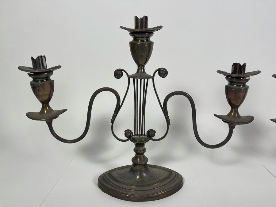 JUST ADDED - Pair Of Ellis & Barker English Silverplate Candelabras 16.5W X 12.5H [Photo 4]