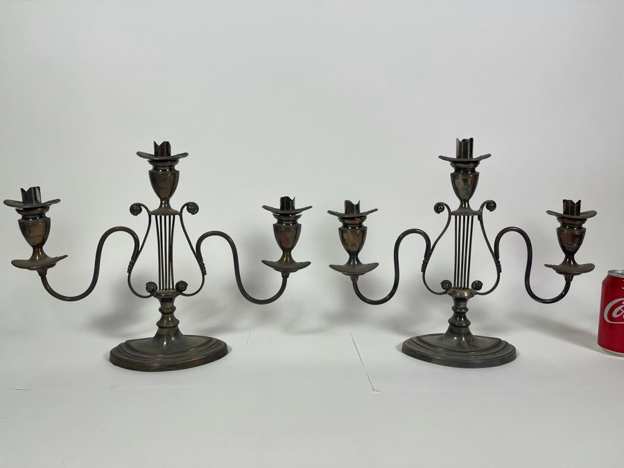 JUST ADDED - Pair Of Ellis & Barker English Silverplate Candelabras 16.5W X 12.5H [Photo 3]