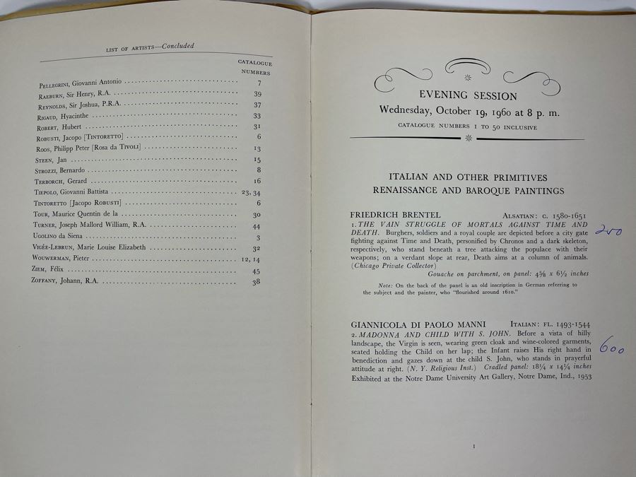 JUST ADDED - Vintage 1960 Parke-Bernet Galleries Auction Catalog Featuring Artwork From Lillian S. Timken (Of Timken Museum Of Art Balboa Park) Items Priced 980 Madison Avenue New York [Photo 6]