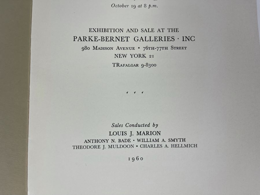 JUST ADDED - Vintage 1960 Parke-Bernet Galleries Auction Catalog Featuring Artwork From Lillian S. Timken (Of Timken Museum Of Art Balboa Park) Items Priced 980 Madison Avenue New York [Photo 3]