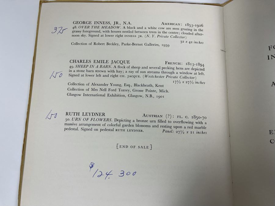 JUST ADDED - Vintage 1960 Parke-Bernet Galleries Auction Catalog Featuring Artwork From Lillian S. Timken (Of Timken Museum Of Art Balboa Park) Items Priced 980 Madison Avenue New York [Photo 12]