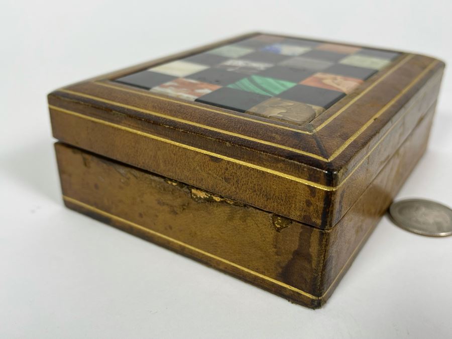 JUST ADDED - Vintage Italian Box With Inlaid Stones 5W X 4D X 1.75H [Photo 4]