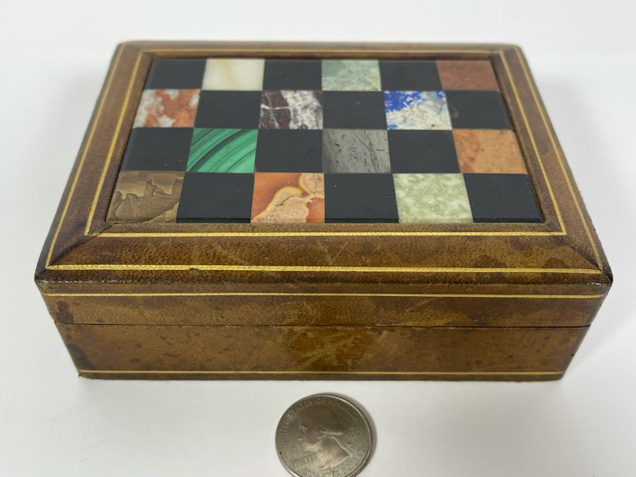 JUST ADDED - Vintage Italian Box With Inlaid Stones 5W X 4D X 1.75H [Photo 1]
