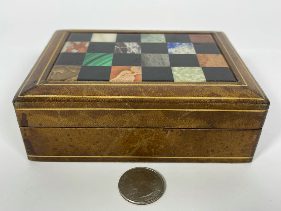 JUST ADDED - Vintage Italian Box With Inlaid Stones 5W X 4D X 1.75H [Photo 2]