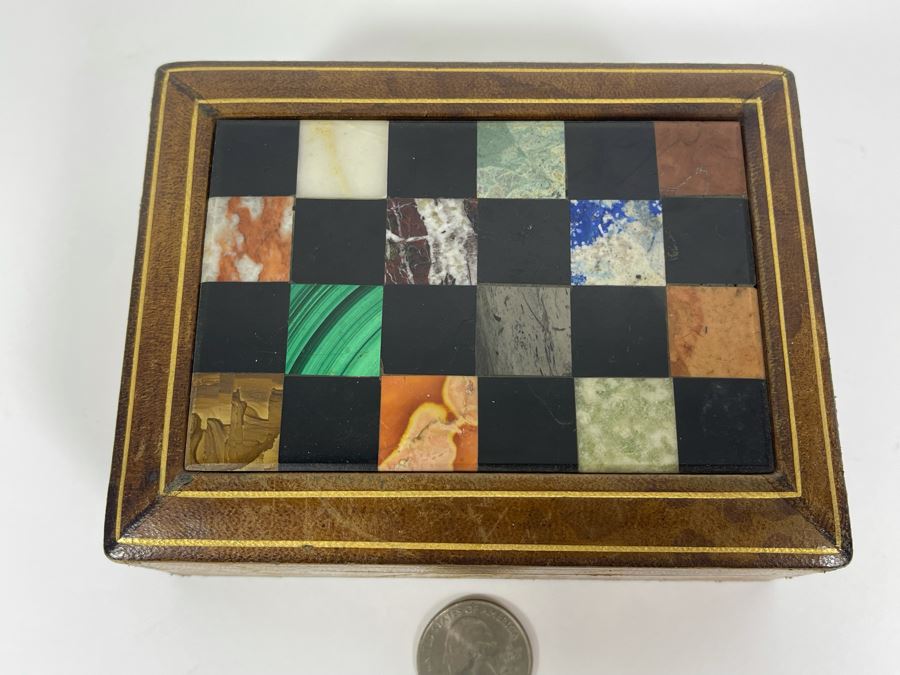 JUST ADDED - Vintage Italian Box With Inlaid Stones 5W X 4D X 1.75H [Photo 3]