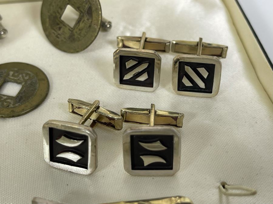 JUST ADDED - Collection Of Sterling Silver Signed Taxco MB Mexico Cufflinks And Tie Clips, Chinese Coin Earrings And Cufflinks - Sterling Silver Weight 46.9g [Photo 6]