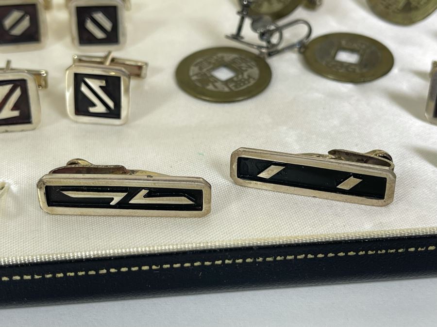 JUST ADDED - Collection Of Sterling Silver Signed Taxco MB Mexico Cufflinks And Tie Clips, Chinese Coin Earrings And Cufflinks - Sterling Silver Weight 46.9g [Photo 7]