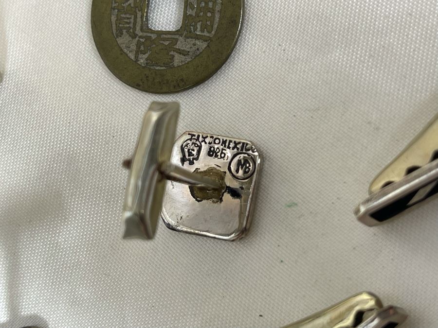 JUST ADDED - Collection Of Sterling Silver Signed Taxco MB Mexico Cufflinks And Tie Clips, Chinese Coin Earrings And Cufflinks - Sterling Silver Weight 46.9g [Photo 9]