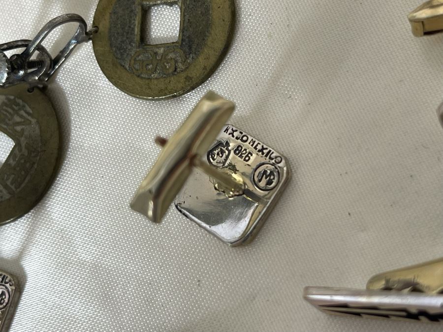 JUST ADDED - Collection Of Sterling Silver Signed Taxco MB Mexico Cufflinks And Tie Clips, Chinese Coin Earrings And Cufflinks - Sterling Silver Weight 46.9g [Photo 11]