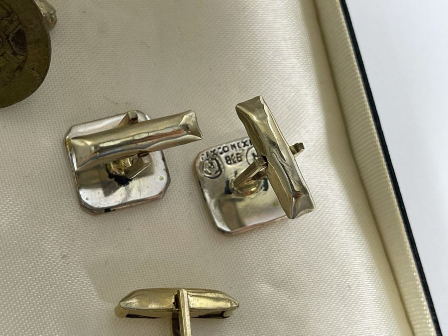 JUST ADDED - Collection Of Sterling Silver Signed Taxco MB Mexico Cufflinks And Tie Clips, Chinese Coin Earrings And Cufflinks - Sterling Silver Weight 46.9g [Photo 12]