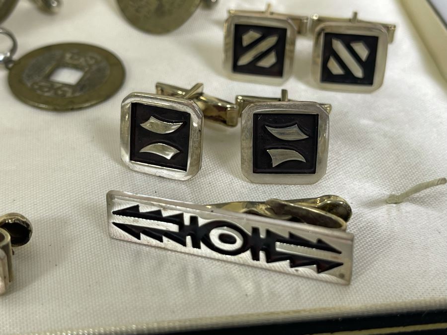 JUST ADDED - Collection Of Sterling Silver Signed Taxco MB Mexico Cufflinks And Tie Clips, Chinese Coin Earrings And Cufflinks - Sterling Silver Weight 46.9g [Photo 5]