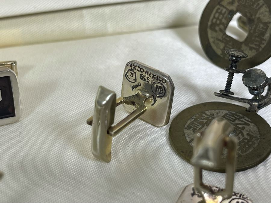 JUST ADDED - Collection Of Sterling Silver Signed Taxco MB Mexico Cufflinks And Tie Clips, Chinese Coin Earrings And Cufflinks - Sterling Silver Weight 46.9g [Photo 10]