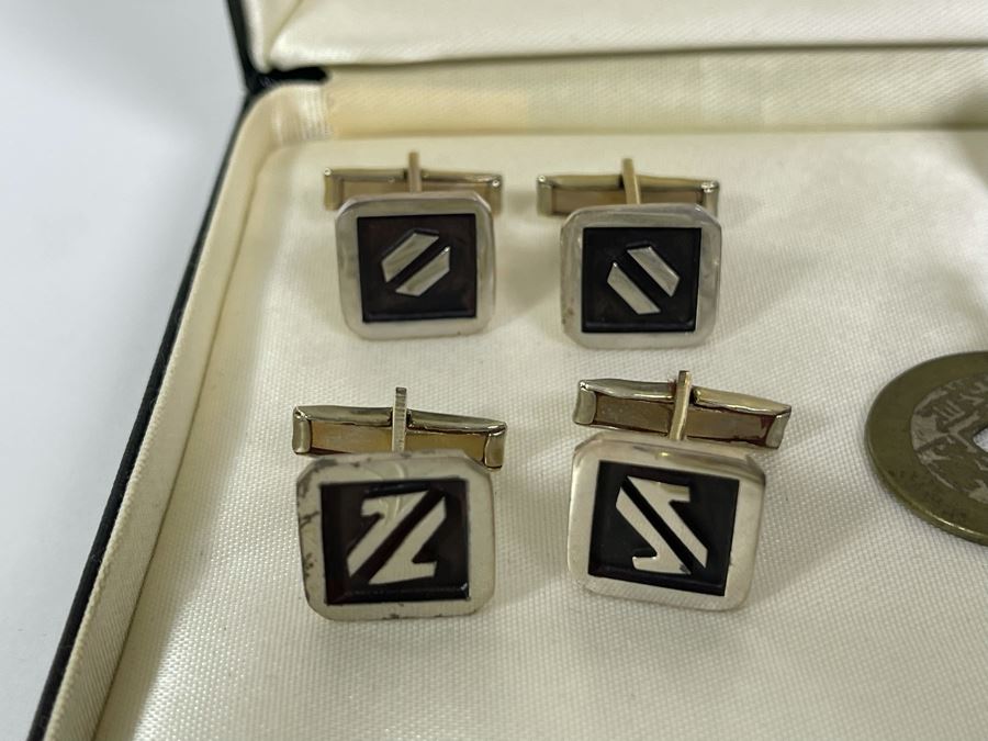 JUST ADDED - Collection Of Sterling Silver Signed Taxco MB Mexico Cufflinks And Tie Clips, Chinese Coin Earrings And Cufflinks - Sterling Silver Weight 46.9g [Photo 8]