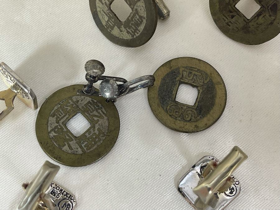 JUST ADDED - Collection Of Sterling Silver Signed Taxco MB Mexico Cufflinks And Tie Clips, Chinese Coin Earrings And Cufflinks - Sterling Silver Weight 46.9g [Photo 13]