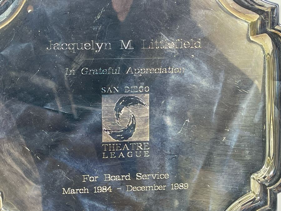 JUST ADDED - Silverplate Presentation Tray Etched To Jacquelyn M. Littlefield From The San Diego Theatre League 12W [Photo 3]