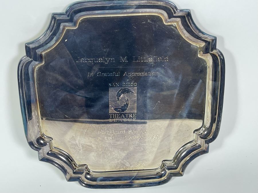 JUST ADDED - Silverplate Presentation Tray Etched To Jacquelyn M. Littlefield From The San Diego Theatre League 12W [Photo 1]