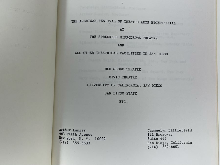 JUST ADDED - Five Copies Of The American Festival Of Theatre Arts 1776-1976 Bicentennial Promotional Documents Spreckels Hippodrome Theatre San Diego, CA [Photo 3]