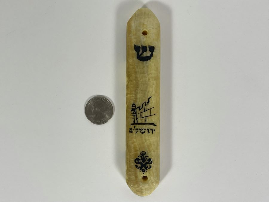 JUST ADDED - Carved Stone Jewish Mezuzah Doorpost 6L X 12.5W [Photo 2]