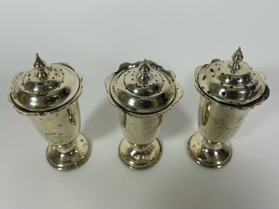 JUST ADDED - Three Sterling Silver English Shakers 141.5g [Photo 3]