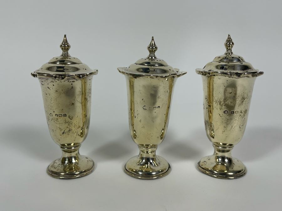 JUST ADDED - Three Sterling Silver English Shakers 141.5g [Photo 2]