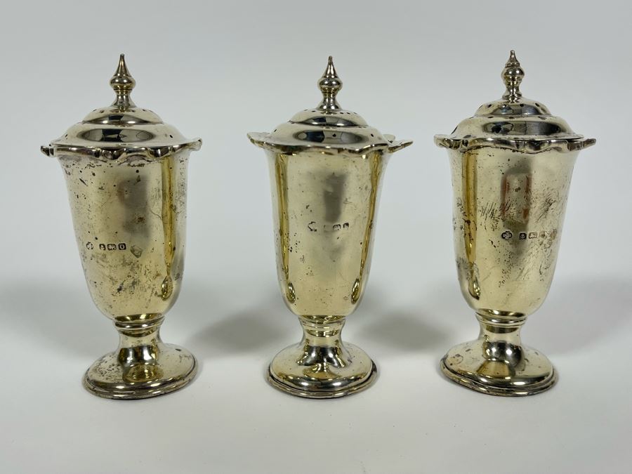 JUST ADDED - Three Sterling Silver English Shakers 141.5g [Photo 1]