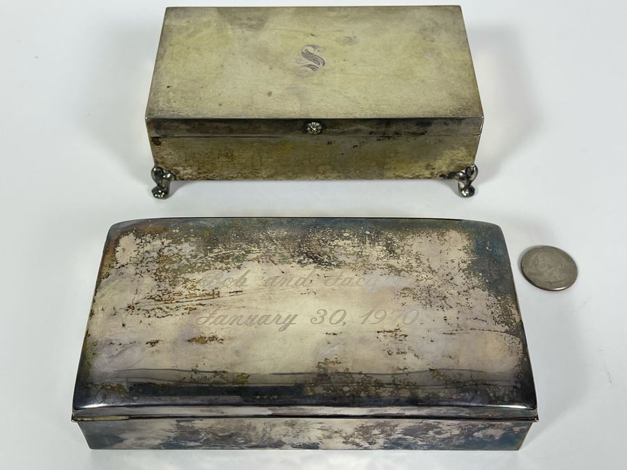 JUST ADDED - Pair Of Vintage Personalized Silverplate Boxes [Photo 1]