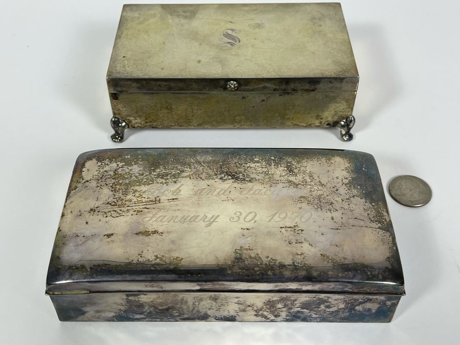 JUST ADDED - Pair Of Vintage Personalized Silverplate Boxes [Photo 2]