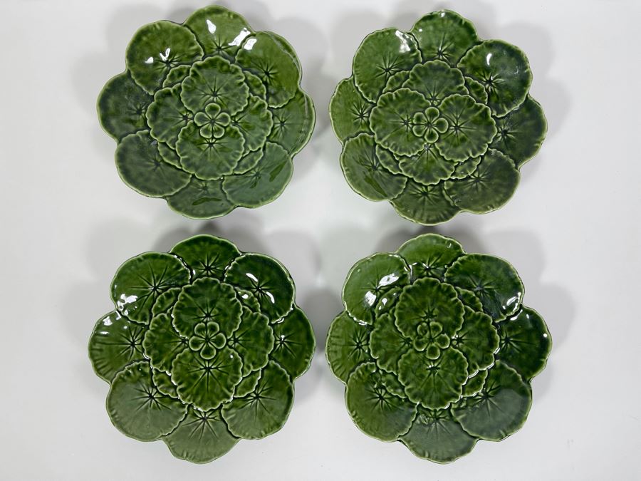 JUST ADDED - Collection Of Four Faiancas Belo Majolica Portugal Green Geranium Plates 8R [Photo 1]