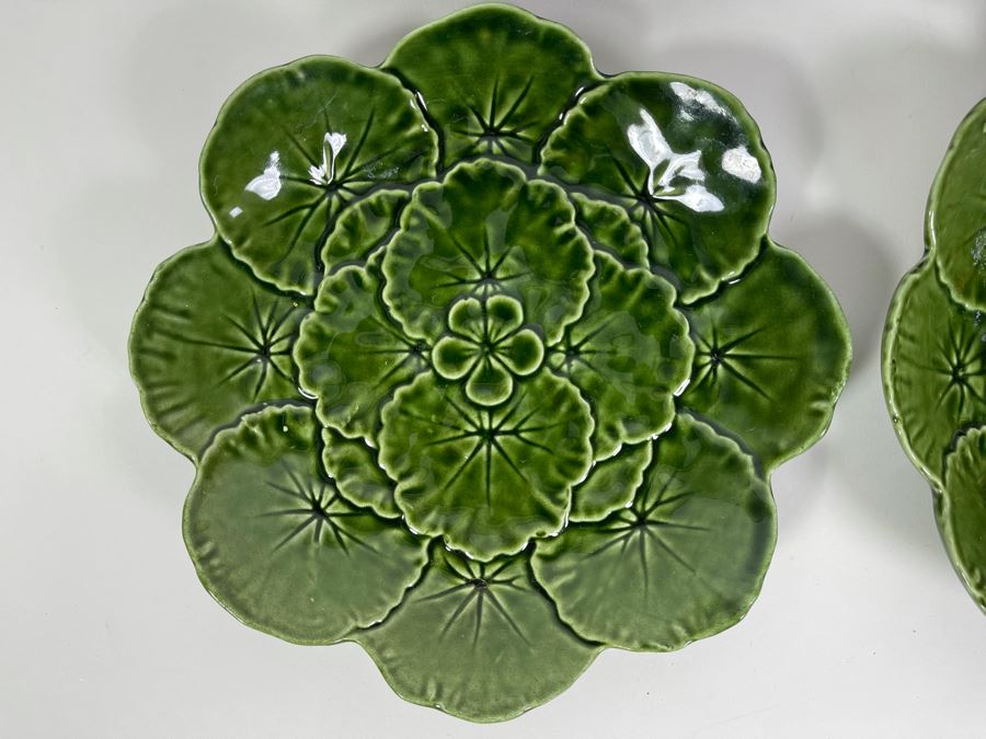 JUST ADDED - Collection Of Four Faiancas Belo Majolica Portugal Green Geranium Plates 8R [Photo 3]