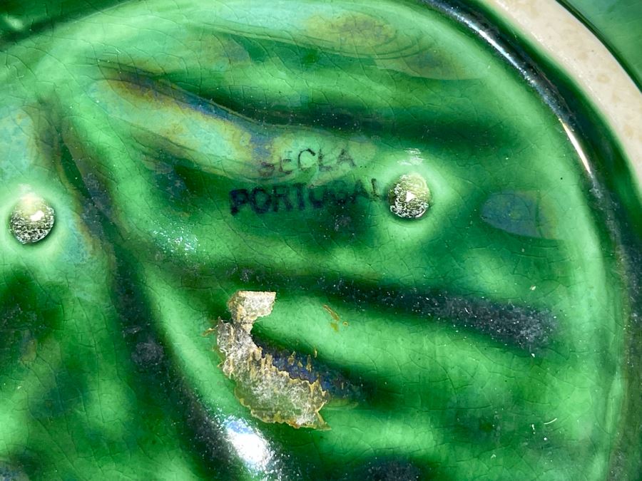 JUST ADDED - Set Of Six Vintage Secla Portugal Green Cabbage Leaf Plates 8W [Photo 7]