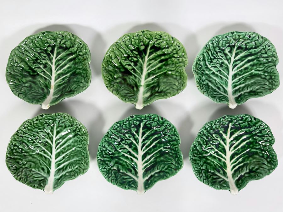 JUST ADDED - Set Of Six Vintage Secla Portugal Green Cabbage Leaf Plates 8W [Photo 2]