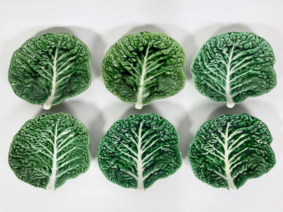 JUST ADDED - Set Of Six Vintage Secla Portugal Green Cabbage Leaf Plates 8W [Photo 1]
