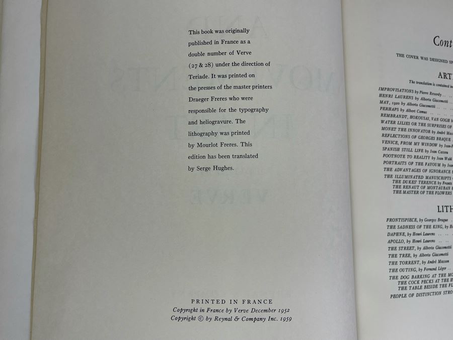 JUST ADDED - COMPLETE Scarce 1959 French Art Book With Supplemental English Translation - Moods And Movements In Art Edited By Verve Book Reynal & Company New York Estimate $500-$2,000+ [Photo 8]