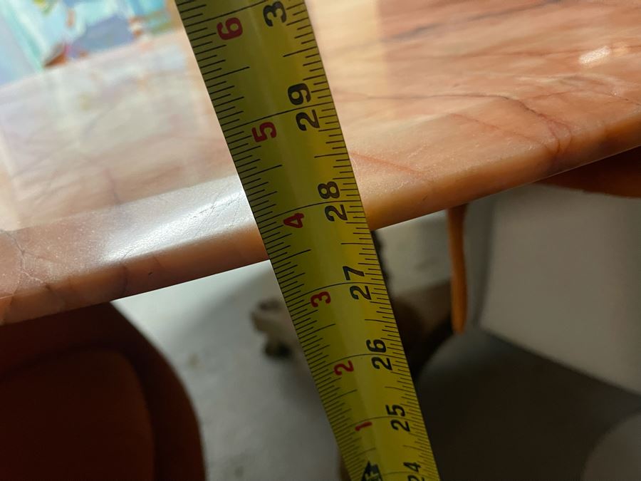 JUST ADDED - Stunning Pink Marble Top Dining Table With Antique Wooden Base Featuring Gilded Brass Ormolu Mounts (Marble Top Too Heavy For Base But Sold Together) [Photo 3]