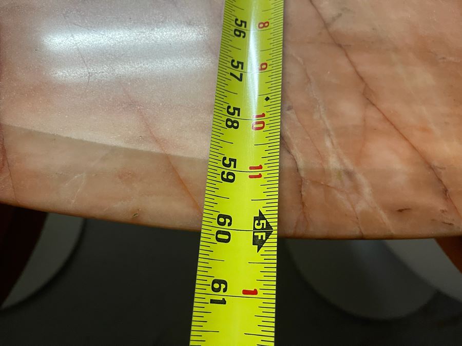 JUST ADDED - Stunning Pink Marble Top Dining Table With Antique Wooden Base Featuring Gilded Brass Ormolu Mounts (Marble Top Too Heavy For Base But Sold Together) [Photo 2]