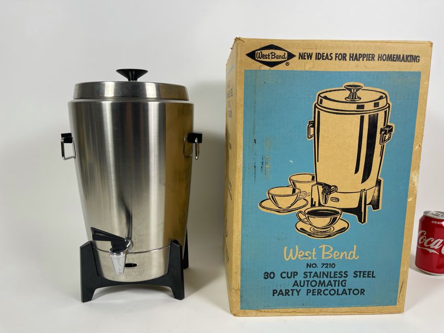 West Bend Mid-Century 30 Cup Stainless Steel Automatic Party Coffee Percolator With Box [Photo 1]