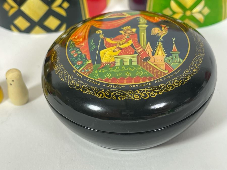 Russian Nesting Doll (9 Dolls) 7H And Russian Hand Painted Signed Lacquer Box 2.75W [Photo 6]