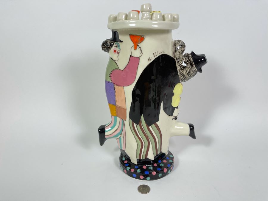 Signed Noi Volkov Pottery Menorah Art Sculpture Russian Artist 9W X 13H [Photo 2]