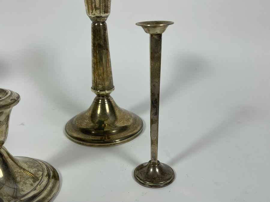 Weighted Sterling Silver Candleholders: Front Two Are Gorham, Middle One Is Cartier, Back Two Are Duchin Silver [Photo 4]