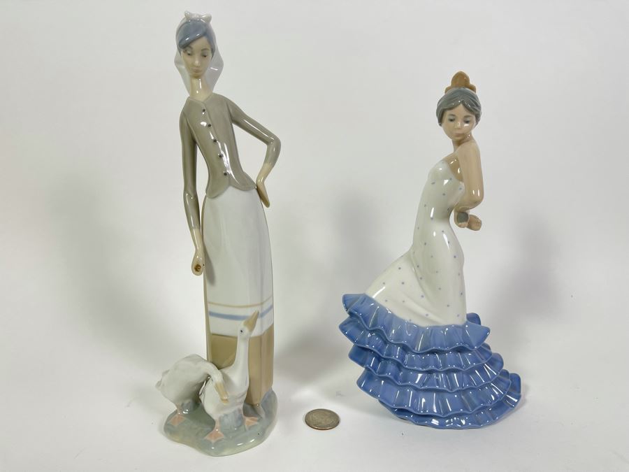 Lladro Porcelain Figurine (Stick Is Broken Off) 10.5H And Nao Porcelain Figurine 9.5H [Photo 1]