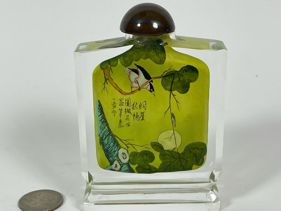 Vintage Chinese Hand Reverse Painted Perfume Snuff Bottle Double Sided 4.25H [Photo 1]