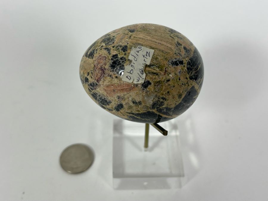 Polished Obsidian With Quartz Egg With Stand [Photo 4]