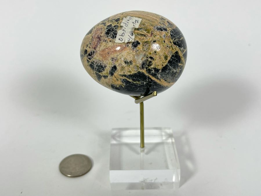 Polished Obsidian With Quartz Egg With Stand [Photo 3]