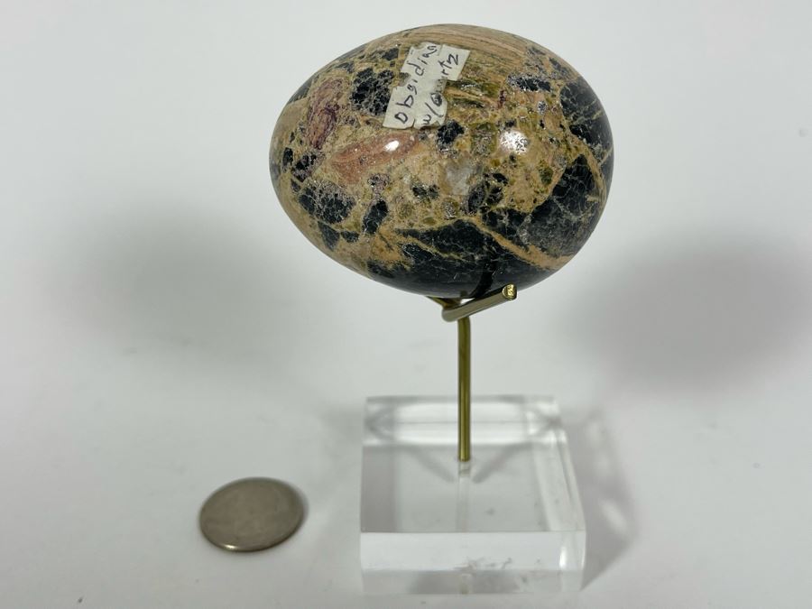 Polished Obsidian With Quartz Egg With Stand [Photo 1]