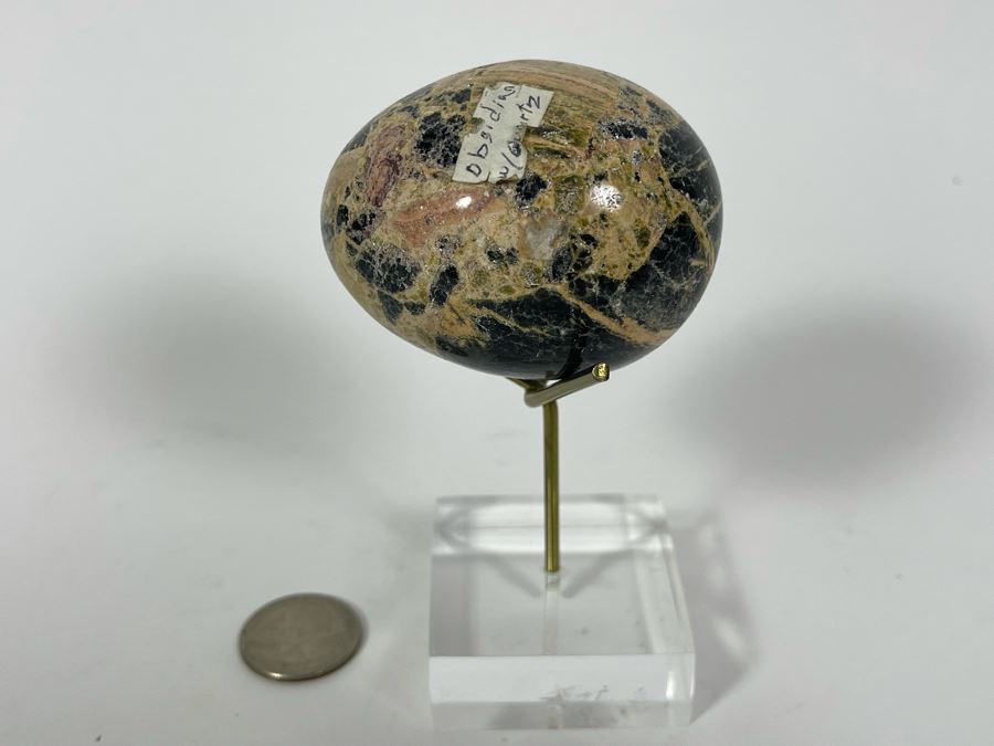 Polished Obsidian With Quartz Egg With Stand [Photo 2]