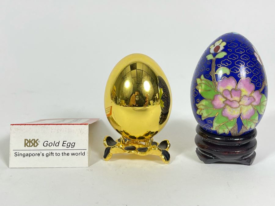 Singapore RISIS 22K Gold Covered Real Egg And Chinese Cloisonne Egg [Photo 2]