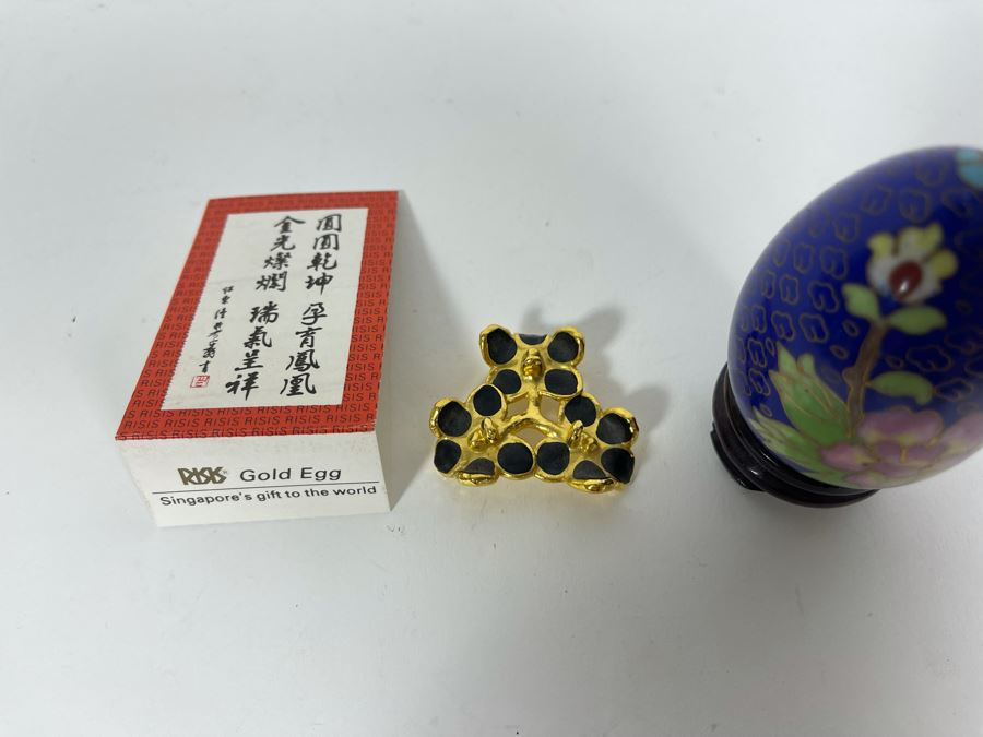 Singapore RISIS 22K Gold Covered Real Egg And Chinese Cloisonne Egg [Photo 3]